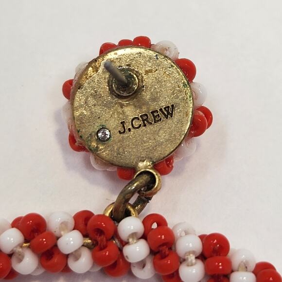 J Crew Red White Seed Bead Hoop Dangle Post Earrings Striped Oversized Playful - Picture 5 of 6